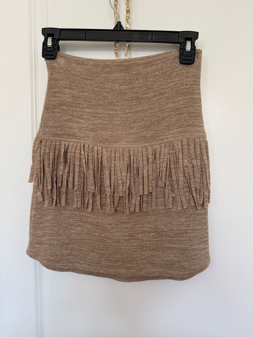 Riller & Fount Fringed Knit Mini Skirt in Taupe